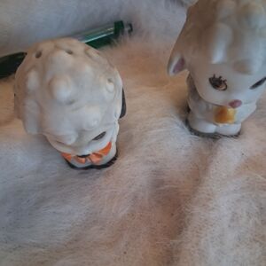 Vintage Ceramic Lamb Salt & Pepper Shakers - White with Orange Accents